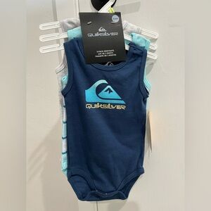 Quiksilver 3-Pack Bodysuits - Blue, Gray, Aqua Size 3-6 Months